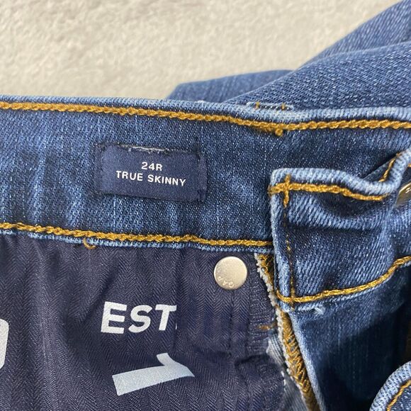 Gap Jeans Womens 24 Blue True Skinny Medium Wash Mid Rise Raw Hem Distressed - Picture 7 of 11